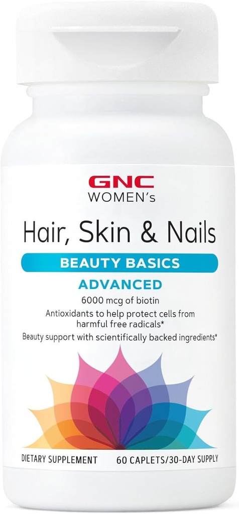 Peluquería avanzada de las mujeres GNC, Esquí &amp; uñas Daily Multivitamin Blend for Women, Clinically Studied Beauty Support Containing Biotin, Hyaluronic Acid, Collagen, Lutein, 60 caplets