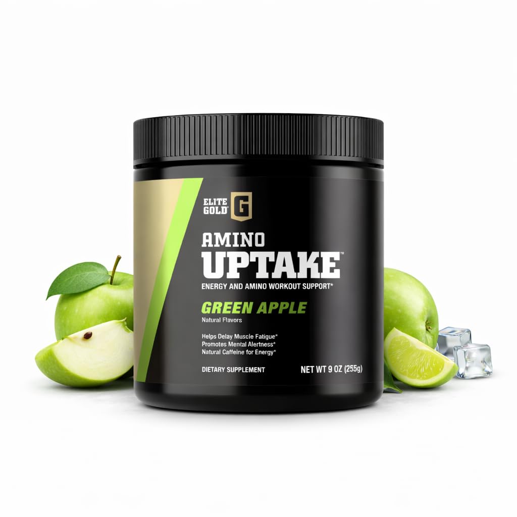 Elite GolElite Gold Amino Uptake, Manzana Verde, Suplemento Aminoácidos, Aumentar Energía, Apoyo a la Recuperación del Musculo, Beta Alanine, L Citrulline, (30 Servimientos)