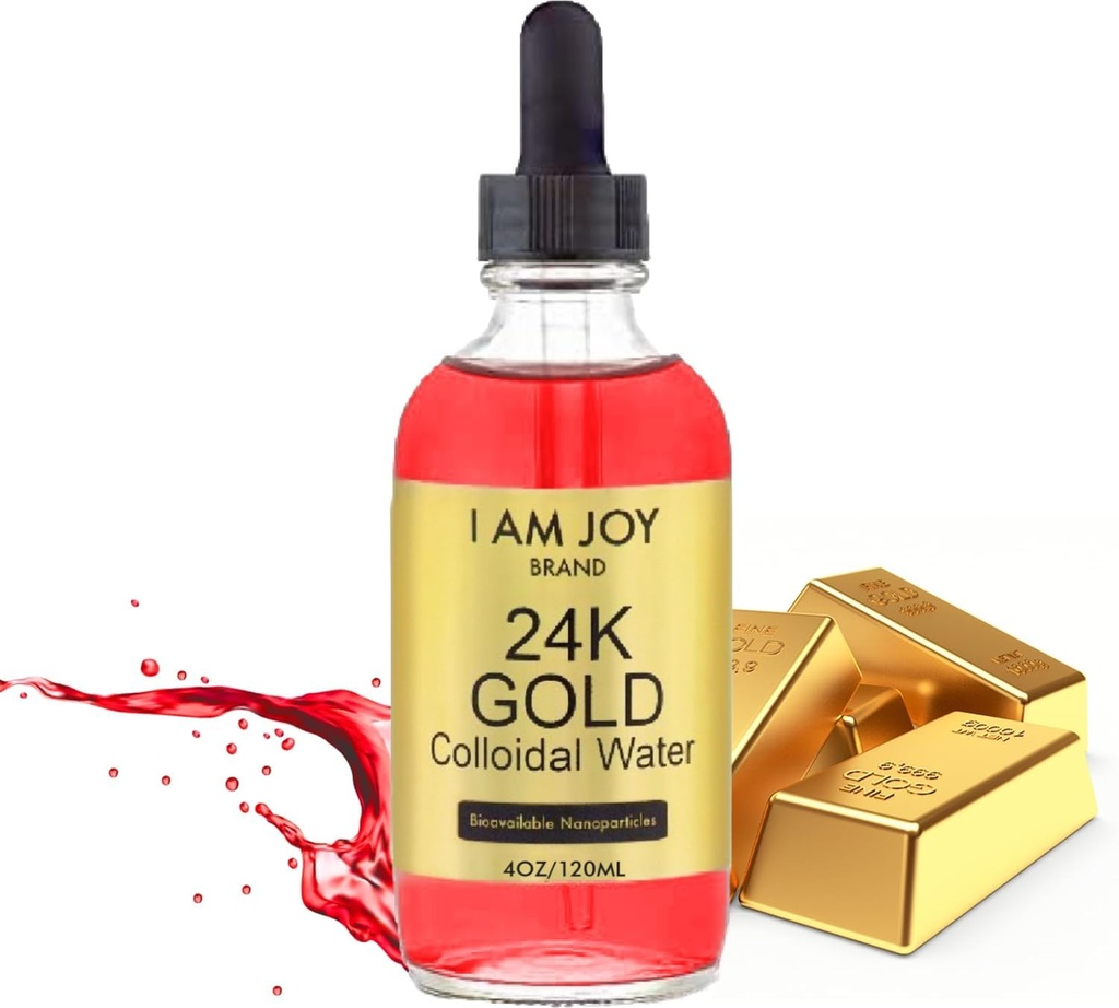 Soy Joy co. Liquid Colloidal Gold 24k 99.99% Puro 100ppm Ruby Red Water Based All Natural Electrolysis 4oz Glass Bottle