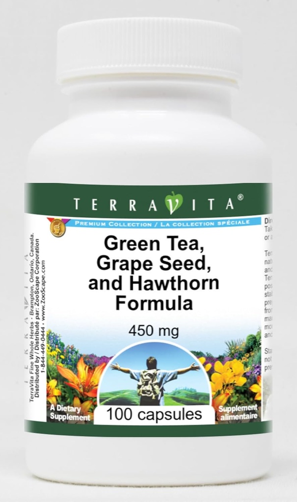 Soporte de presión arterial alta - Té verde, semillas de uva y hawthorn - 450 mg (100 cápsulas, ZIN: 517080) - 3 Pack