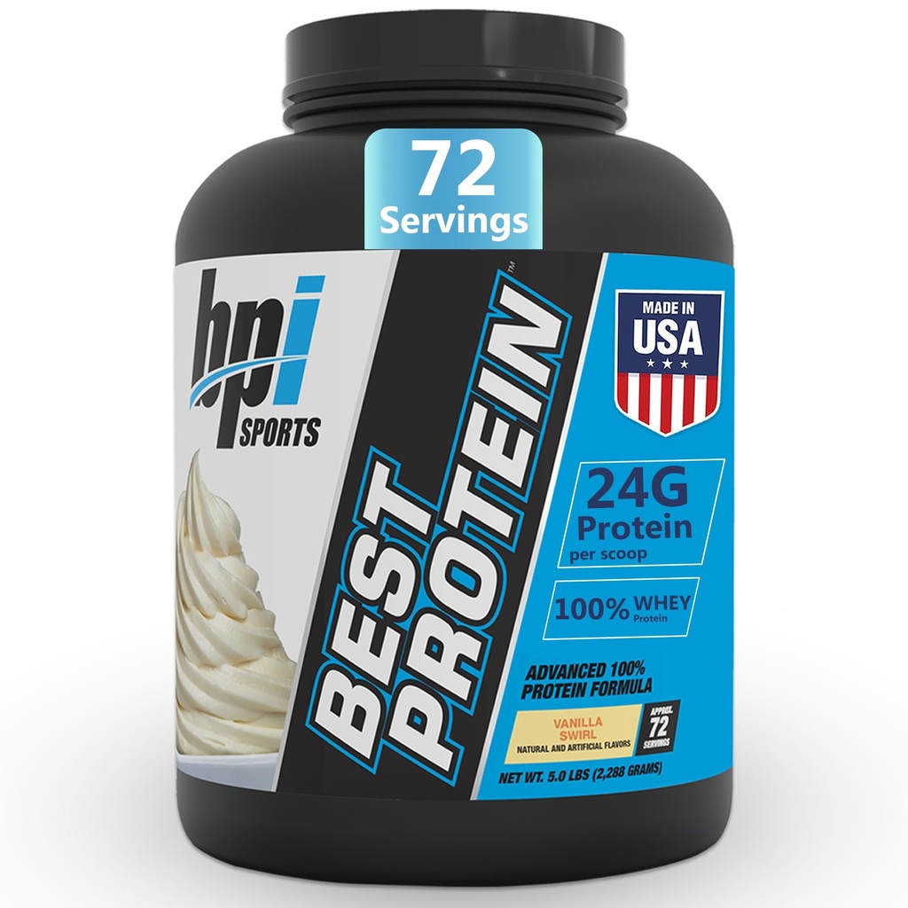 BPI Sports Best Protein – 100% Whey Protein Powder – Crecimiento muscular, recuperación, sustitución de la comida – No Fillers, Gluten-Free – Best Protein Powder for Men &amp; Women TEN Vanilla Swirl – 5 libras