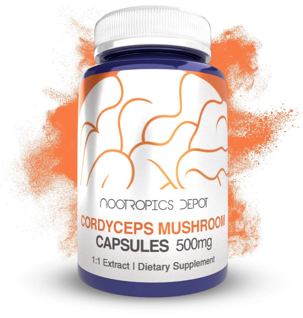 Nootropics Depot Cordyceps Mushroom Capsules TENIDO 500mg TEN 180 Conde Silencio Cordyceps militaris TEN TODO TODO Afrutado Cuerpo Mushroom Complemento ← Apoyos Healthy Immune System
