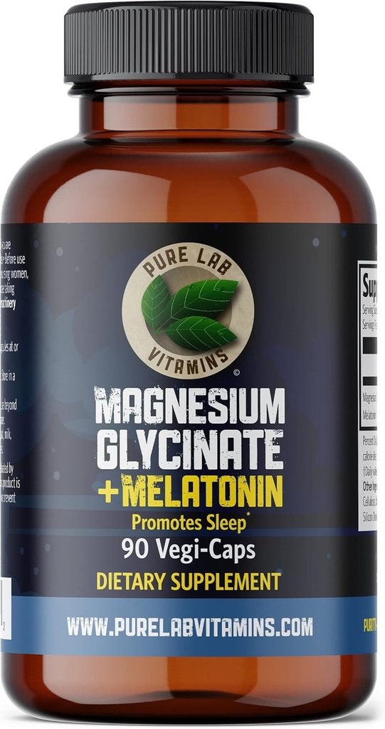 Glycinate de magnesio con Melatonina 3 mg - 90 cápsulas veganos por vitaminas de laboratorio puro - Ayuda con Jet Lag y ciclos de sueño 🍁 Hecho en Canadá