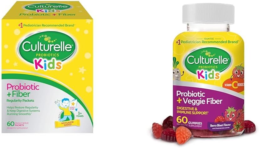 Culturelle Kids Probiotic + Fiber Packets 60 Cuenta " Daily Probiotic Gummies 60 Cuenta - Digestive " Immune Health