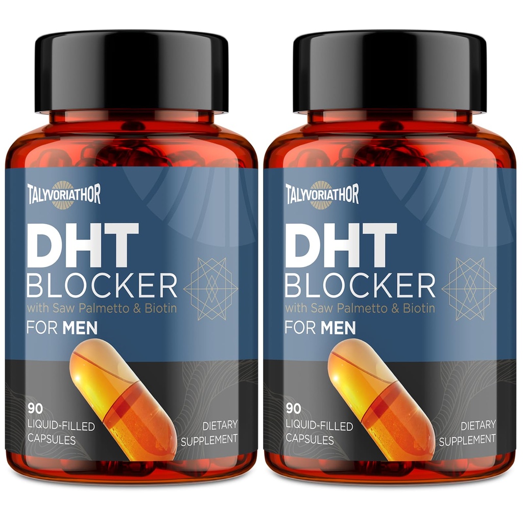 DHT Blocker para Hombres con Saw Palmetto & Biotin, Hair Growth Formula in Liquid-Filled Capsules, Hair Loss Supplements, Hair Regrowth Vitamins, Proprietary Herbal Blends - 90 Capsules(2 Bottle)