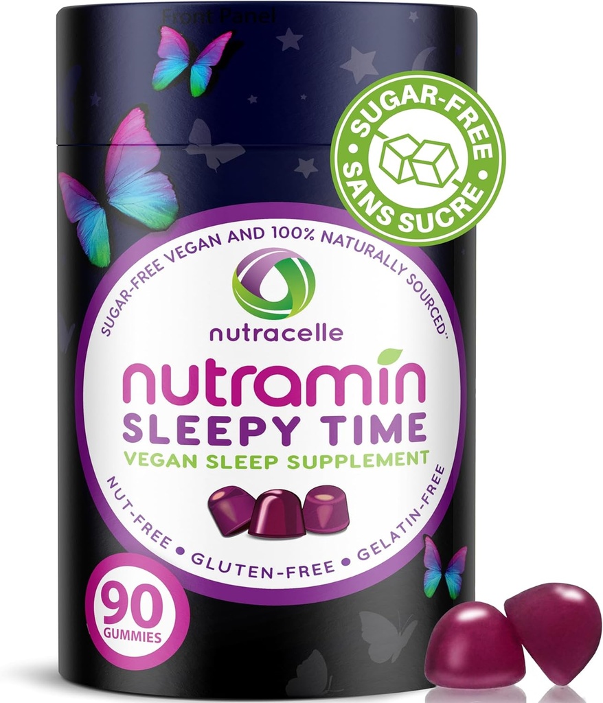 Nutramin Sleepy Time Gummy: El Vegan, sin azúcar, Melatonina natural 5mg para el sueño más profundo - No Next-Day Grogginess, Non-Habit Forming Delicious & Drug-Free Alergy-Safe Herbal Sleep Gummies