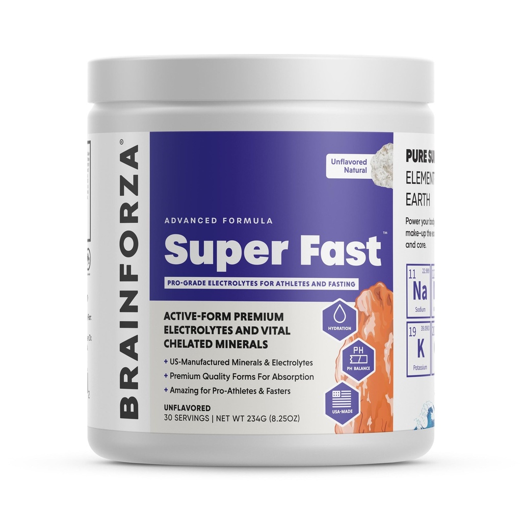 Cerebro Forza Super Fast Keto Electrolitos para el ayuno - Electrolitos Premium, No Azúcar o Flavoring w/Potasio, Sodio, Magnesio, Calcio, Zinc, Sal de Himalaya Rosa, (30srv, Desflavorado)
