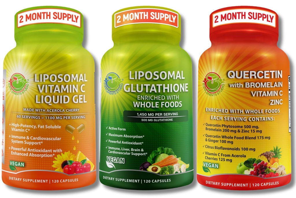 Vitamina Liposomal C 1100mg Cápsulas de gel líquido - Agrupar con - Liposomal Glutathione 500mg Suplemento, Antioxidante maestro " Detoxificador " Quercetina con vitamina C y zinc