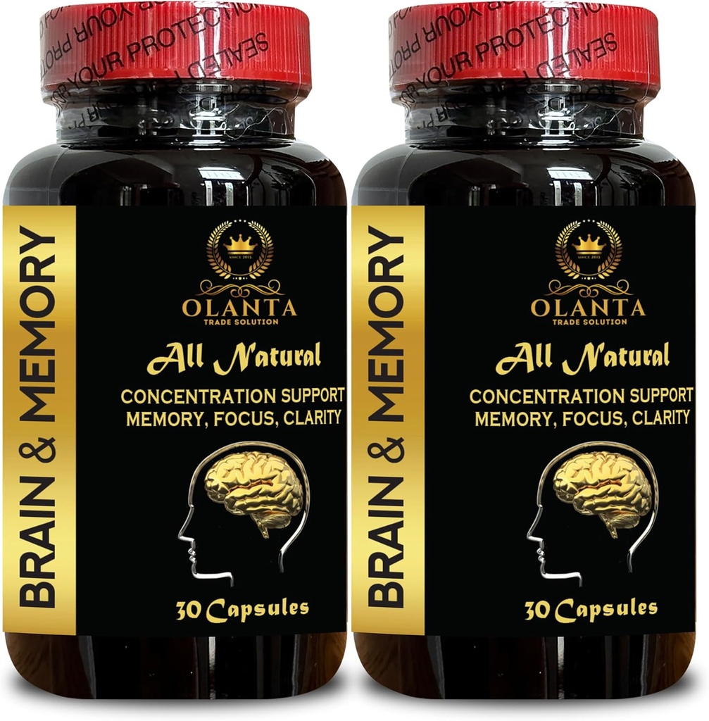 Brain Memory Support - Función cerebral y alerta, Boosts Cognitive Performance & Brain Function, Focus and Concentration, Memory Enhancement - 2 Bottles 60 Capsule