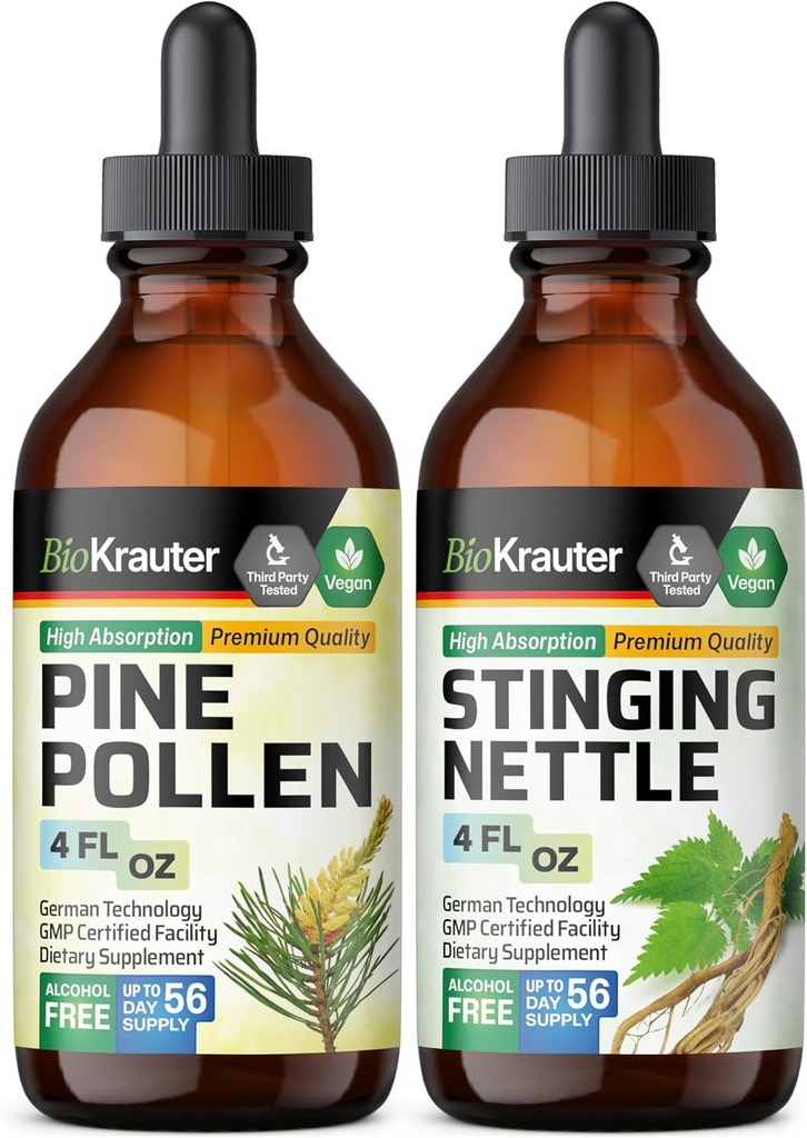BIO KRAUTER Pine Pollen Tincture 4 Fl. Oz. &amp; Stinging Nettle Tincture 4 Fl. Oz.