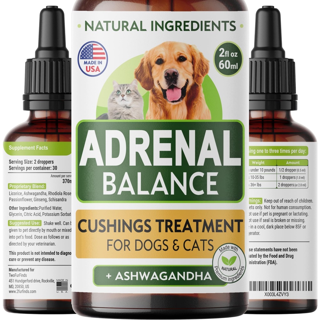 Аdrеnаl Balance for Dogs and Cats - Tratamiento de Cushings para Mascotas, Аdrеnаl Soporte w/Ashwagandha, Licorice Root, Rhodiola Rosea – Mejores Cushings Tratamiento para Perros - 2oz Harmony Herbal Drops