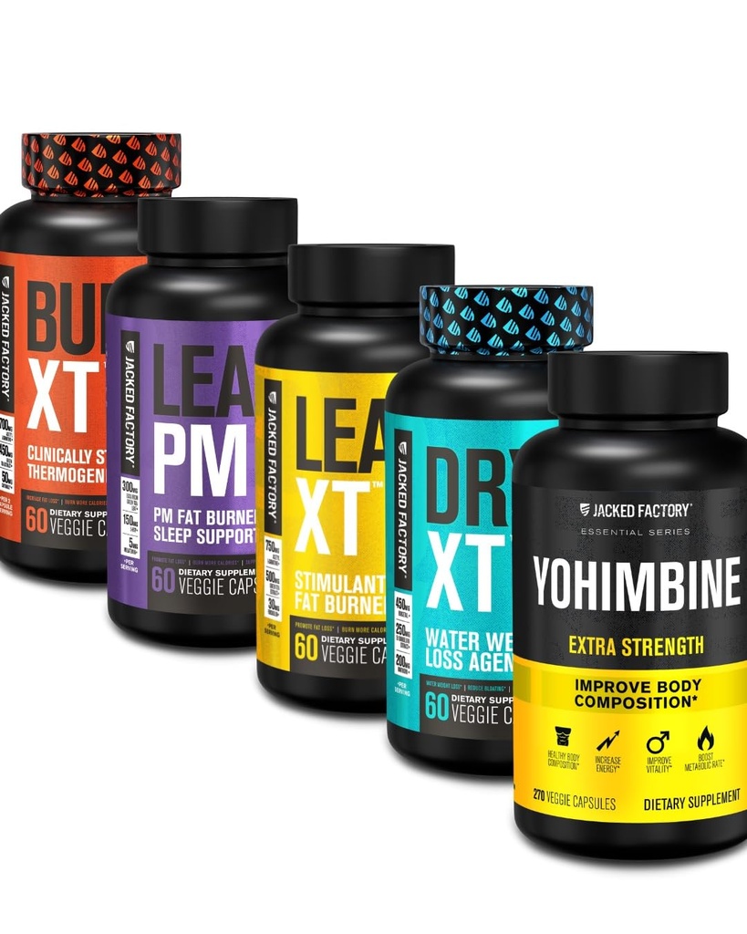 Perder peso de quemador de grasa de fábrica Jacked Suplemento de pérdida de peso - Burn-XT Thermogenic and Lean PM Nighttime Weight Pérdida de sueño - Lean-XT Caffeine-Free Fat Burner, Yohimbine Capsules, Dry XT Diuretic