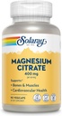 SOLARAY Citrato de magnesio 400mg - Suplemento de magnesio - Salud ósea, músculo, relajación y salud cardíaca - Ausorción mejorada, Vegan, Gluten Gratis, Garantía de 60 días, 30 Servimientos, 90 VegCaps