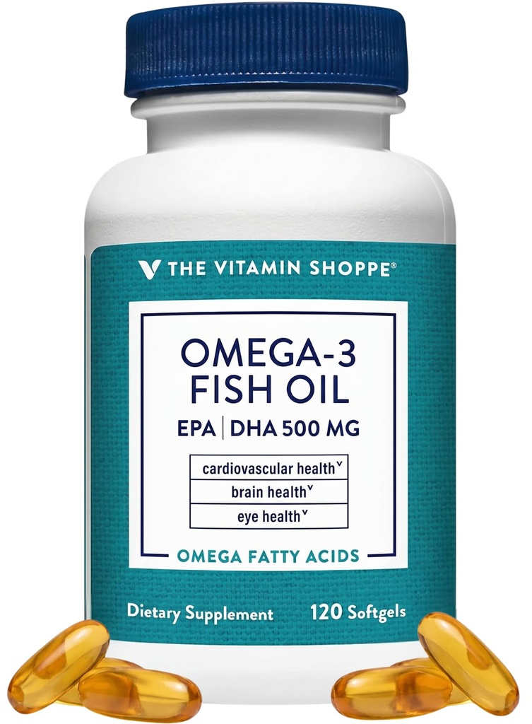 Vitamin Shoppe Omega 3 Fish Oil 1000mg, EPA 300mg & DHA 200mg, Purity Assured, Molecularly Distilled to Support Cardiovascular, Joint and Brain Health (120 Softgels)