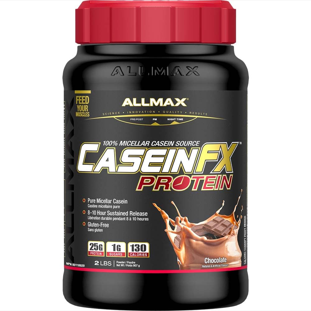ALLMAX Casein-FX Protein, Chocolate - 2 lb - 25 gramos de proteína de liberación lenta por Scoop - Bajo Carb & Zero Añadido Sugar - Aprox. 27 Serviciones