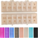 Organizador plegable de píldoras 2 veces al día w / Etched Labels -Protección final &amp; portátil semanal AM caja de píldoras, 7 días Container de medicina, gran caja de píldoras de viaje para semana Suplemento diario Vitamina - Khaki
