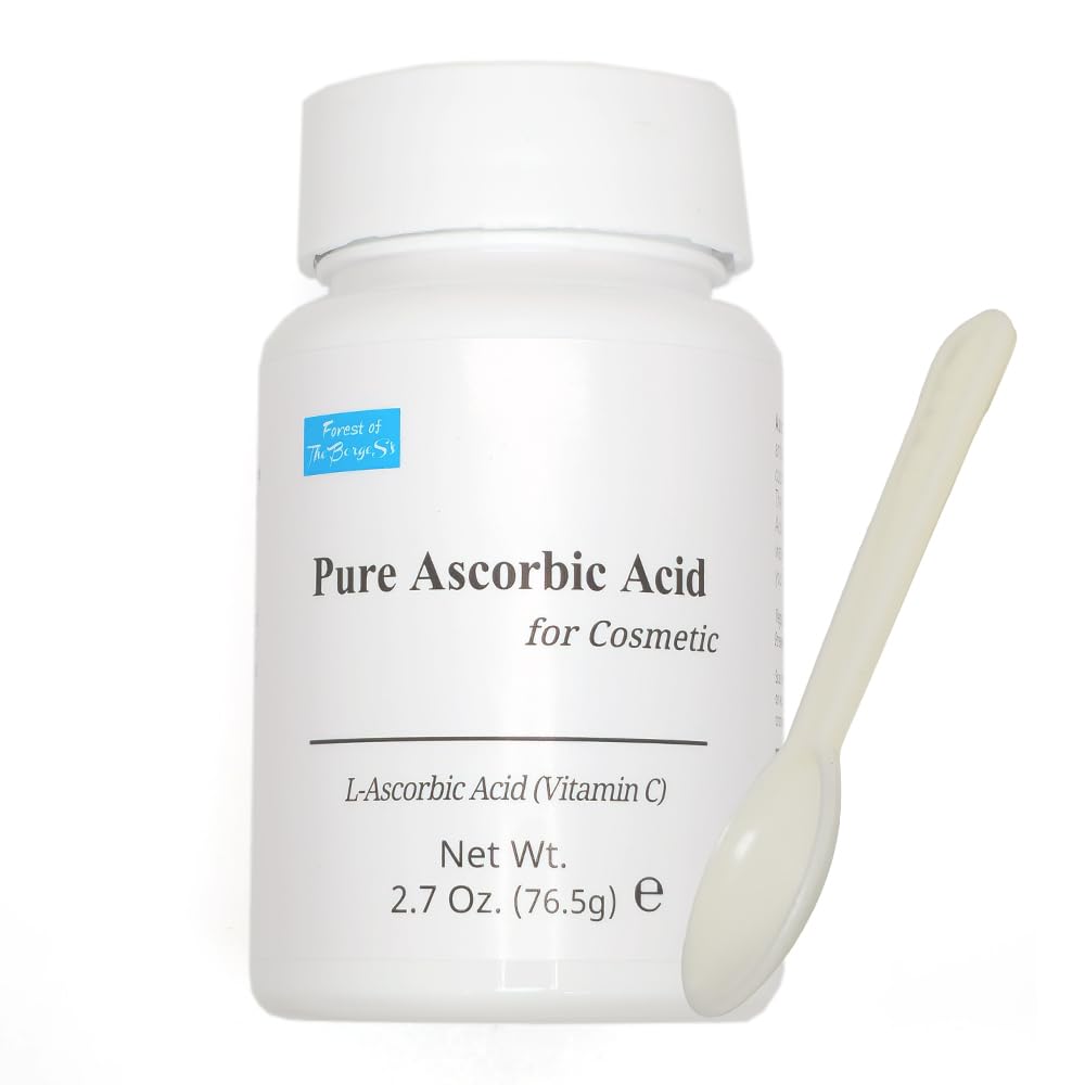 Cocido ascórbico puro cosmético, 2,7 oz. 76,5g Polvo de vitamina C puro para cara, piel, uso tópico, pólvora de ácido l-acúbico, pólvora de VIT, Mini cuchara incluido.