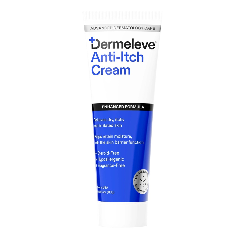 Dermeleve Steroid Free Anti-Itch Cream ¦ Extra Strength for Psoriasis, Seborrheic Dermatitis, Viral Rash, Bug Bites, Alergía, Hives Crónicas, Neuropatía (Nerve) ← Full Body Itch Relief ← 4 oz (1 Pack)