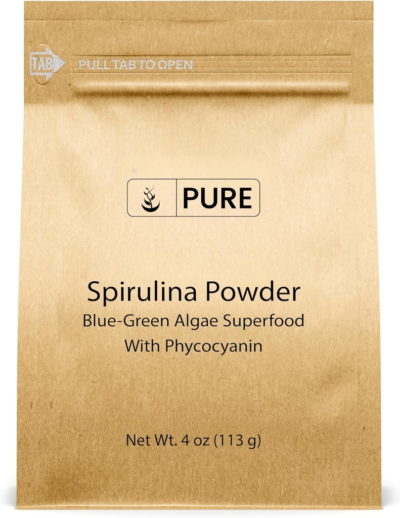PURE ORIGINAL INGREDIENTES Spirulina Powder (4 oz) Green Algae Superfood con Phycocyanin