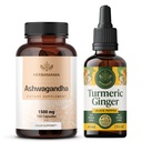 HerBAMAMA Ashwagandha y kit de jengibre tormérico - Agrupo de 1500 mg Ashwagandha Root Capsules " Turmeric Ginger Tincture 2 fl oz - Vegan, No GMO, Azúcar " Sin alcohol - 2 Pack