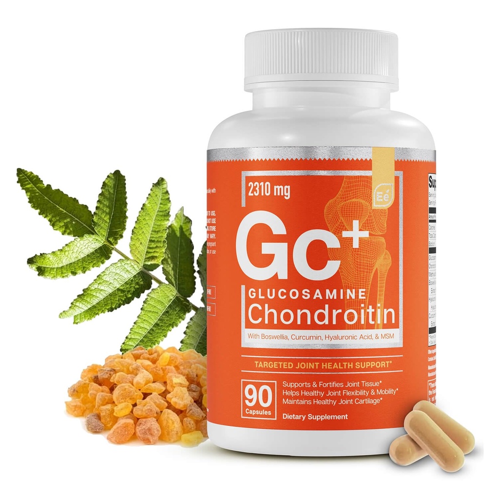 Elementos esenciales Glucosamina Chondroitin MSM Boswellia Serrata Hialuronic Acid Suplemento Conjunto Soporte Antioxidante Suplemento para Flexibilidad - 90 cápsulas