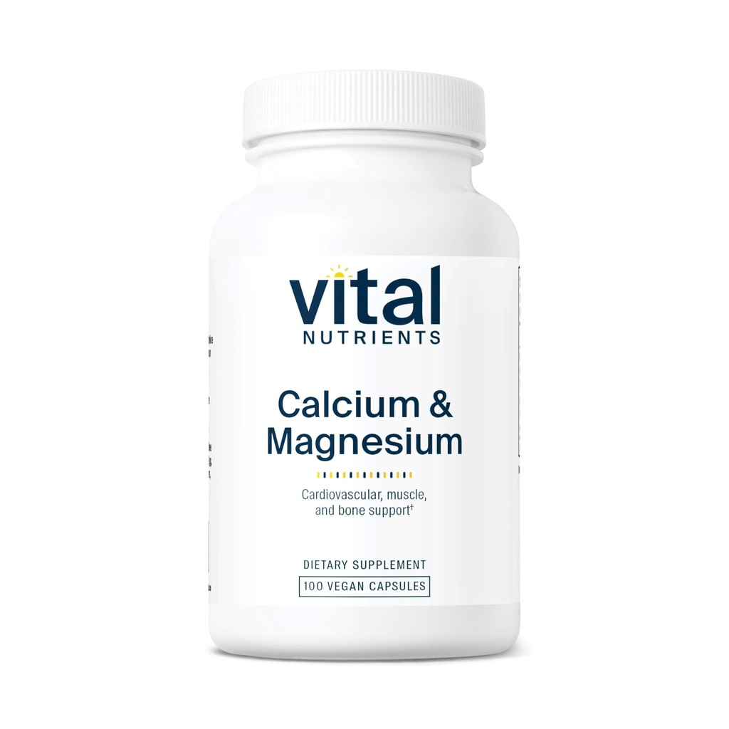 Nutrientes Vitales Calcio &amp; Magnesio Silencioso Calcio Vegan Suplemento con Magnesio Silencioso Soporte Bone Strength, Muscle y Heart Health* ← Gluten, Dairy, Soy Free ← No-GMO Silencio 100 cápsulas