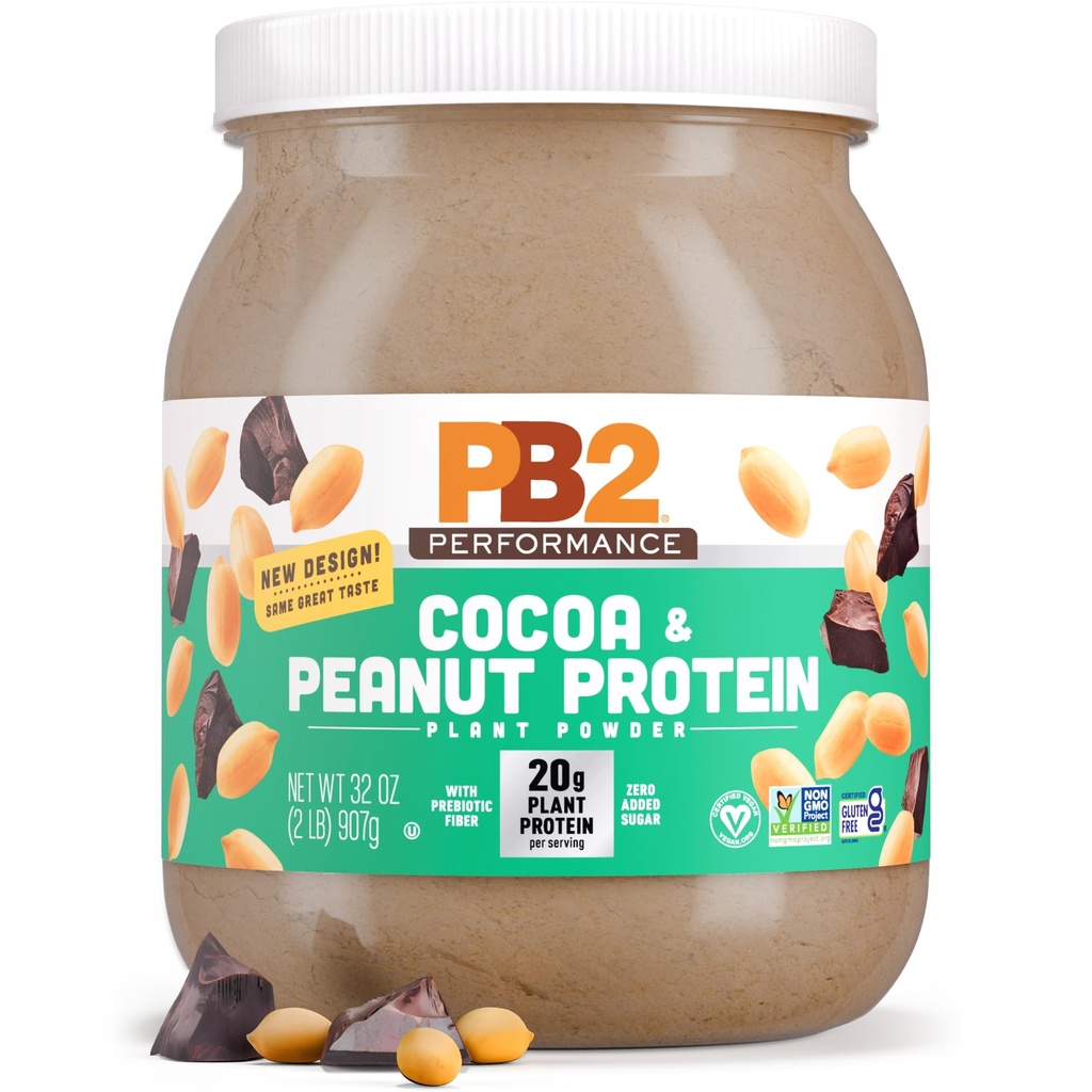 PB2 Rendimiento de la planta de maní con base de pólvora de proteína vegana ← 20g Proteína completa, No Añadido Azúcar, fibra prebiótica vivir lácteo gratis, certificado vegano, no GMO, y Gluten libre [Peanut con cacao holandés, 2lb]