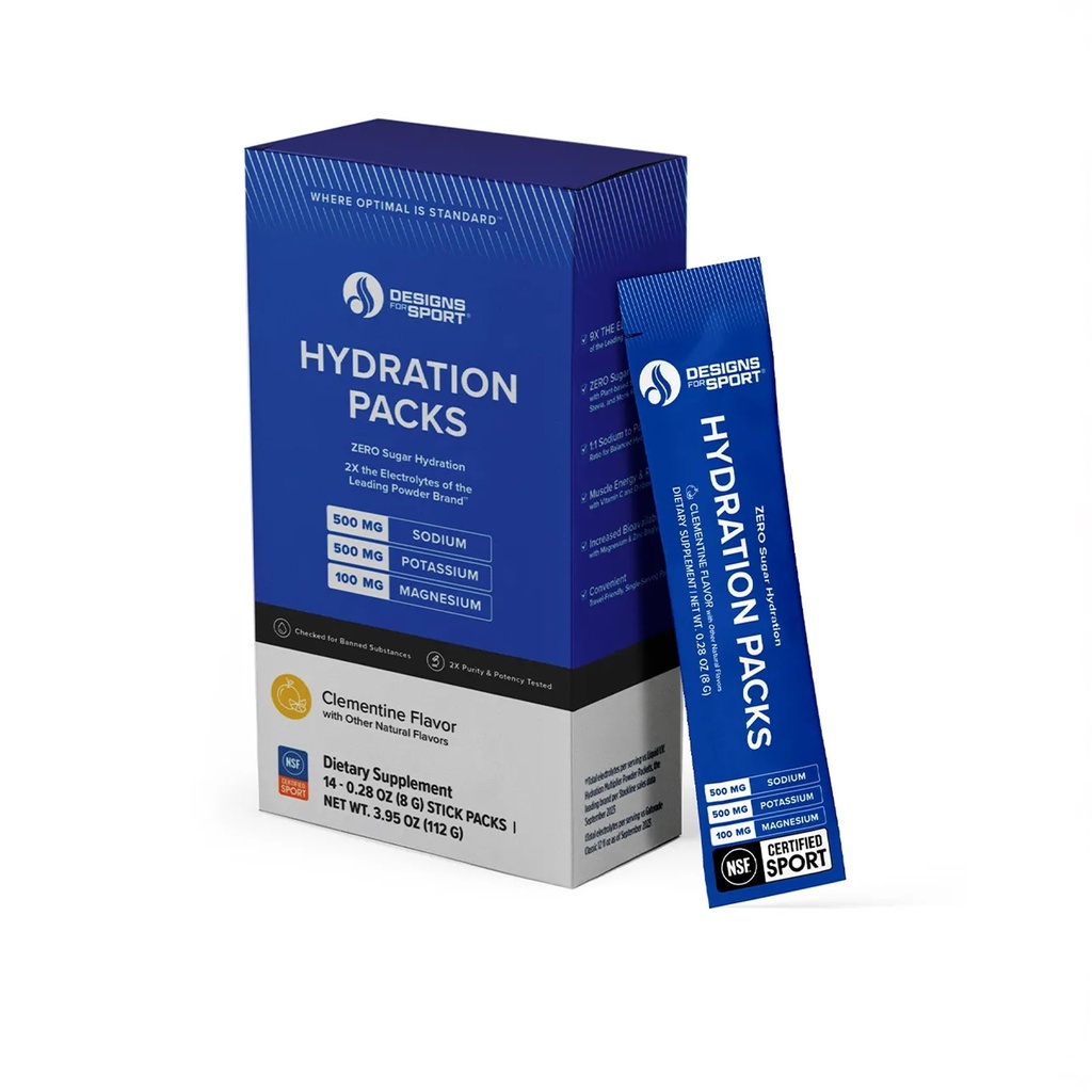 Diseños para Paquetes de Hidratación Deportiva - Zero Sugar Electrolyte Drink Mix - Con D-Ribose, Minerales Esenciales &amp; Vitamina C - NSF Certified Sport - Athletic Hydration Powder - Clementine Flavor - 14 Packets