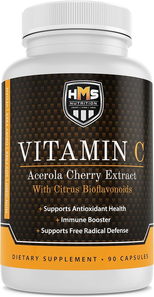 Acerola Cereza y Citrus Bioflavonoides Suplemento de vitamina C - Apoya la Salud Antioxidante, Booster Inmuno - Vegano, Orgánica - 90 cápsulas, 90 días Suply