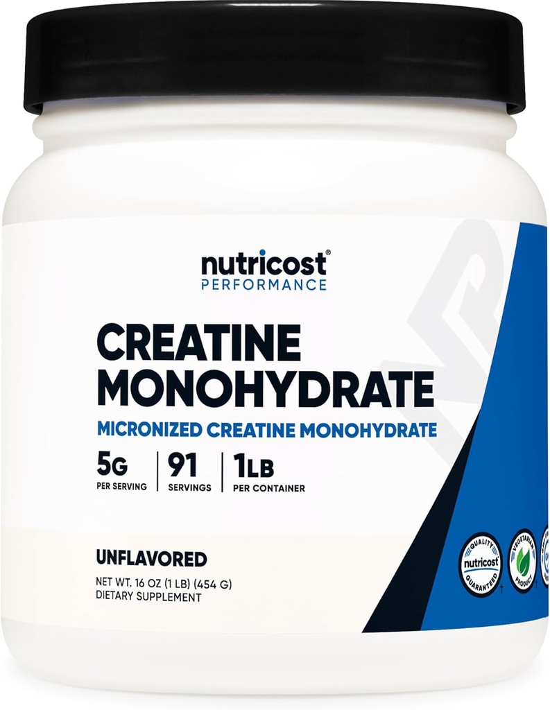 Nutricost Cretina Monohydrate Micronized Powder 1 LB (454 Grams), 5000mg Por Serv (5g) - Micronized Creatine Monohydrate