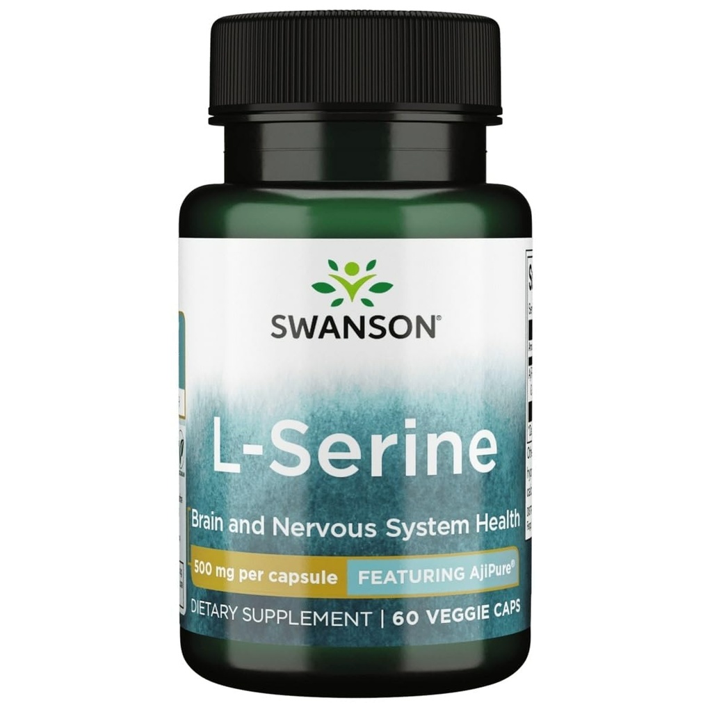 Swanson Ajipure L-Serine Pharmacecal USP Grade High Purity Amino Acid Suplemento Cognitive Function Brain Health 500 mg 60 Veggie Capsules