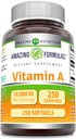 Fórmulas asombrosas Vitamina A 10000 UI Suplemento TENIDO como Retinyl Palmitate TEN 3000 Mcg TENIDO Softgels TENIDO NO-GMO TENIDO Gluten Free TEN Made in USA (1 Pack, 250 Cuenta)