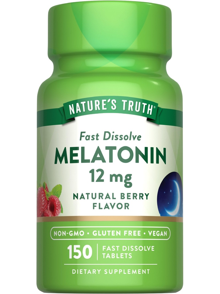 La verdad de la naturaleza Melatonin 12 mg  150 Tablets peru Quick Dissolve  Natural Berry Flavor ← Vegan, Non-GMO &amp; Gluten Free Supplement for Adults