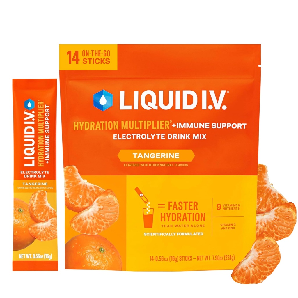 Liquid I.V.® Hydration Multiplier + Apoyo Inmune - Tangerine ¦ Electrolyte Powder Drink Mix ← 1 Pack (14 Servimientos)