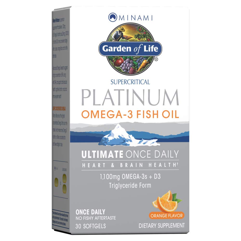 Garden of Life Minami Supercritical Platinum Omega 3 Fish Oil Suplemento - Orange, 30 Softgels, Ultimate Once Daily Fish Oil Omega 3 for Heart &amp; Brain Health, 1100mg Omega-3 + 1,000 IU Vitamin D3