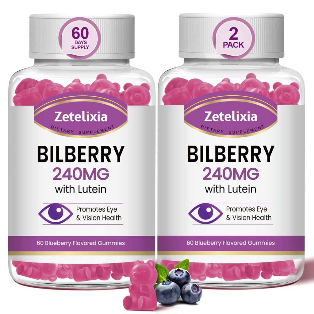2 Pack Lutein Gummmies Eye Health Supplement for Adults, Lutein &amp; Zeaxanthin Supplements Eye Vitamins Gummies, Bilberry with Lutein for Promoting Eye & Vision - 120 Gummies