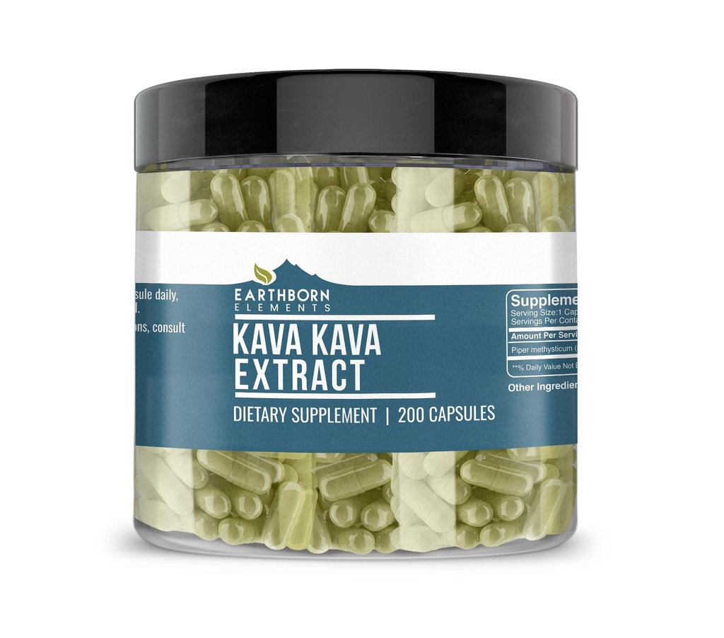 Earthborn Elements Kava Kava Extract, 200 Capsules, Pure & Undiluted, No Additives