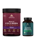 Antigua Nutrición Multi Collagen Advanced Powder Cleanse & Detox, Deflavored, 36 Servings + Organic Super Greens Tablet 90 Count