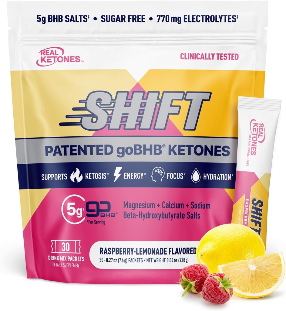 Real Ketones BHB Exógena Ketones Bebida Mix Packets ← Electrolitos Powder Packets No Sugar, 4 Electrolitos de ayuno principal más hidratante Keto BHB - 30 cuenta Raspberry Lemonade
