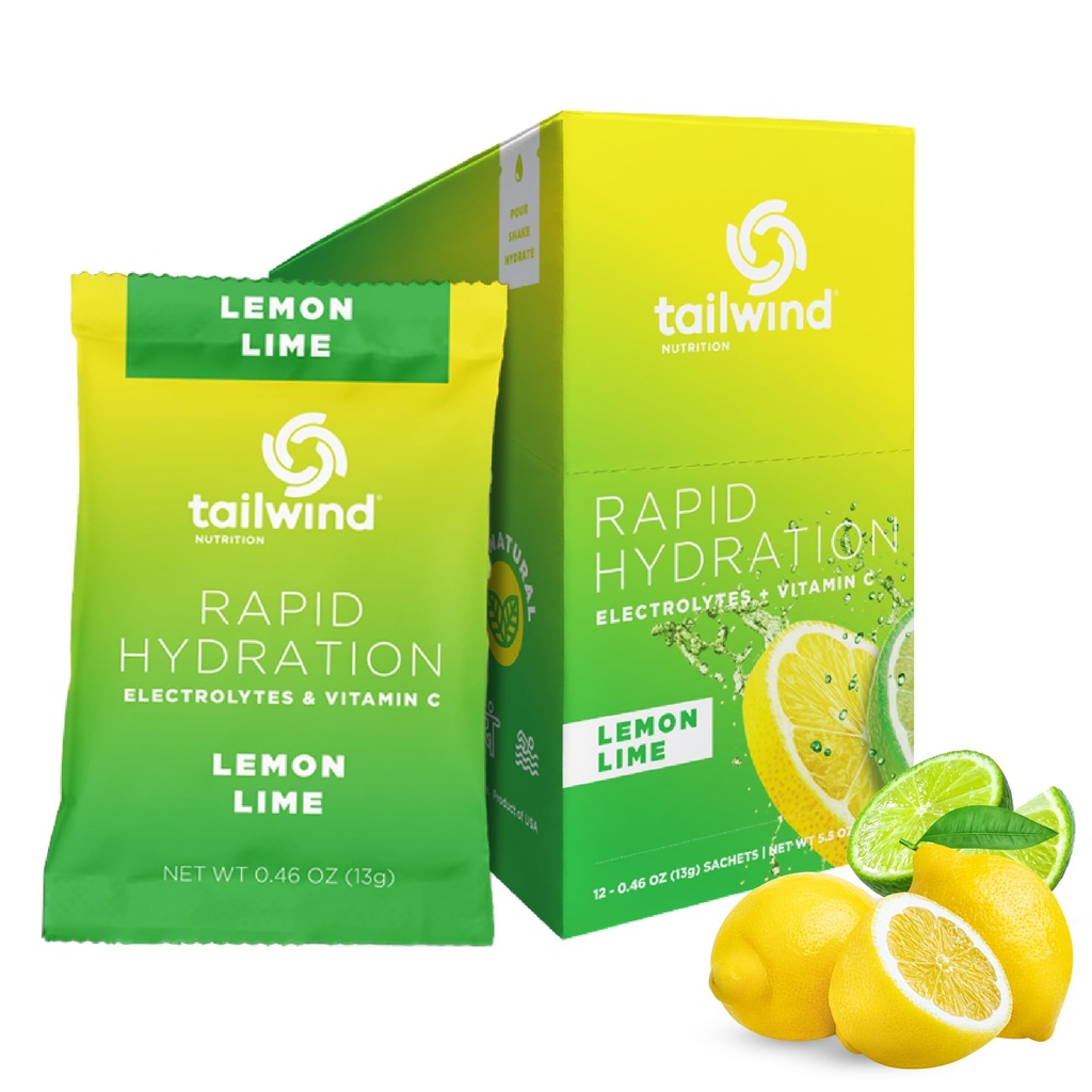 Tailwind Nutrición Hidratación rápida, Electrolyte & Hidratación Polvo, Vitamina C &amp; Sal del Mar Ejercicio Mezcla, Lima de limón, Pack de 12 Pegatinas