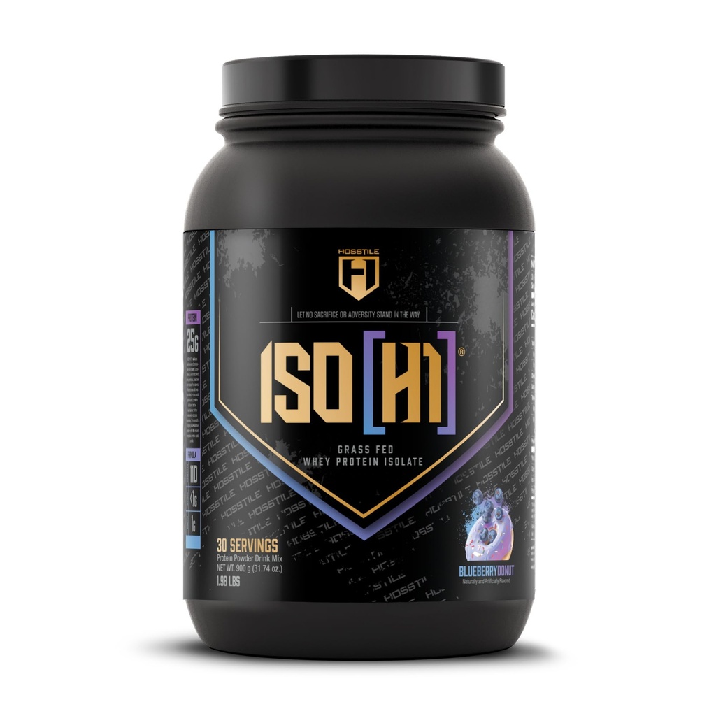HOSSTILE ISO[H1] Grass Fed Whey Protein Isolate with Digestive Enzymes, Whey Protein Powder for Muscle Gain &amp; Muscle Recovery, Post Workout Recovery Drink, Blueberry Donut, 30 Servings