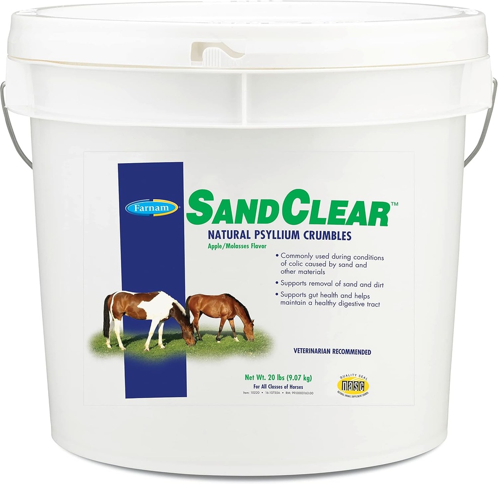 Farnam SandClear Psyllium Crumbles Suplemento para Caballos, Ayuda a eliminar la arena de Colon &amp; Apoya Digestive Health, Apple/Molasses Flavor, 20 libras.