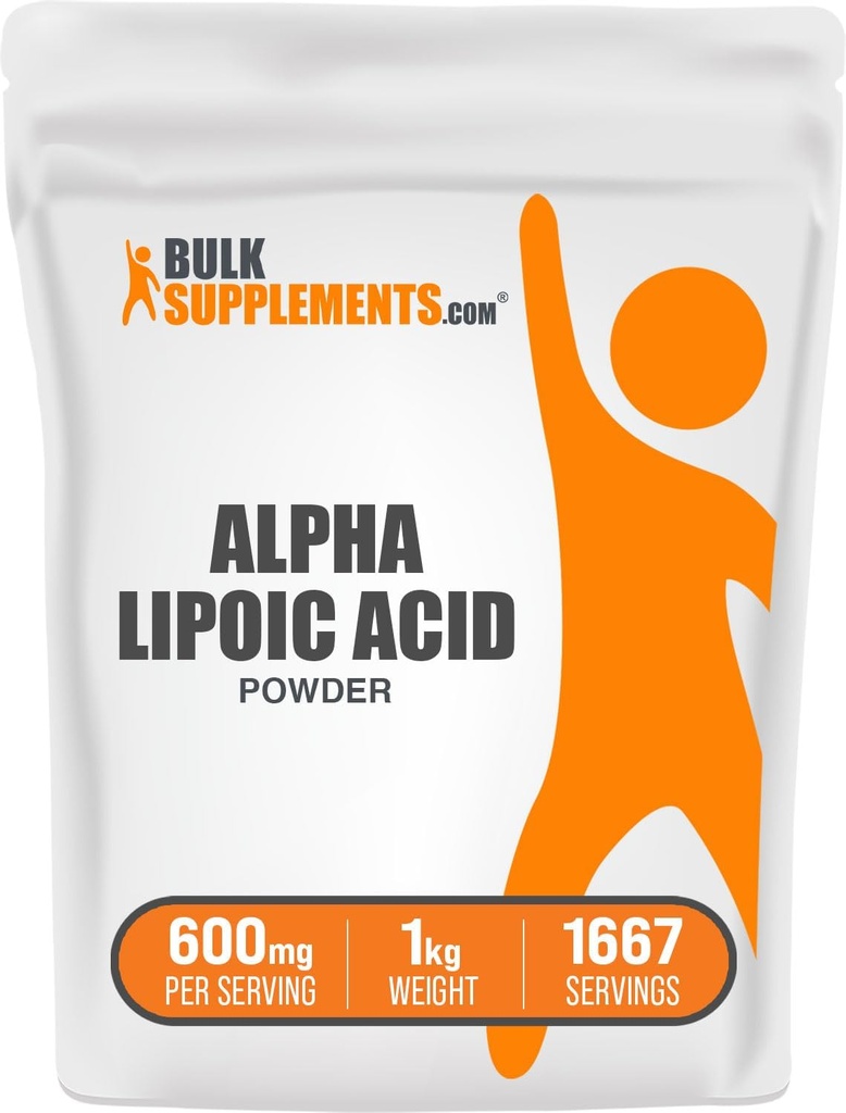 BulkSupplements.com Polvo de ácido lipoico alfa - Suplemento ALA, Suplemento Antioxidante - Gratuito, 600 mg por servicio, 1kg (2,2 libras) (Pack of 1)
