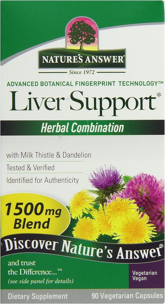 Nature's Answer Liver Support Herbal Combination Dietary Supplements Organic Natural Vegetarian Vegan Support Ideal for Healthy Liver Function – 1500mg (90 Capsules)