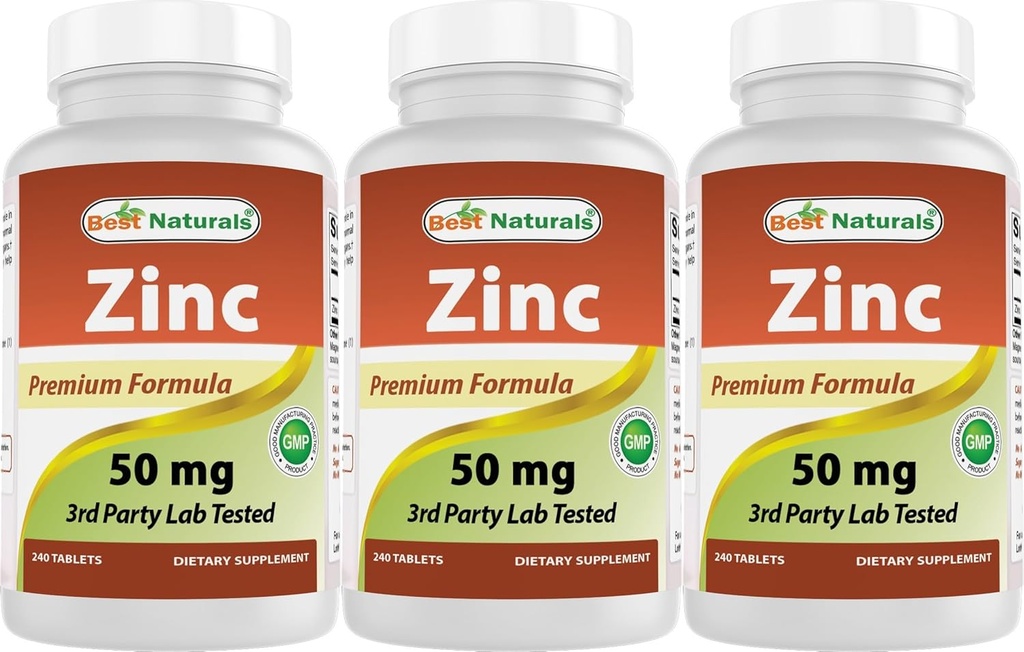 Mejor natural Zinc Suplemento como Zinc Gluconate 50mg 240 Tablets Pack de 3