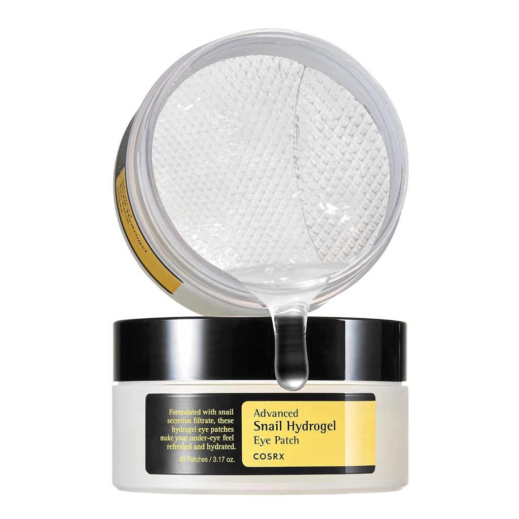 COSRX Advanced Snail Hydrogel Eye Patch (60pc), Gel Serum Mask, Puffy Undereye Treament, Fine Lines, Refresh, Hydrate permanente Paraben free, Korean Skin Care