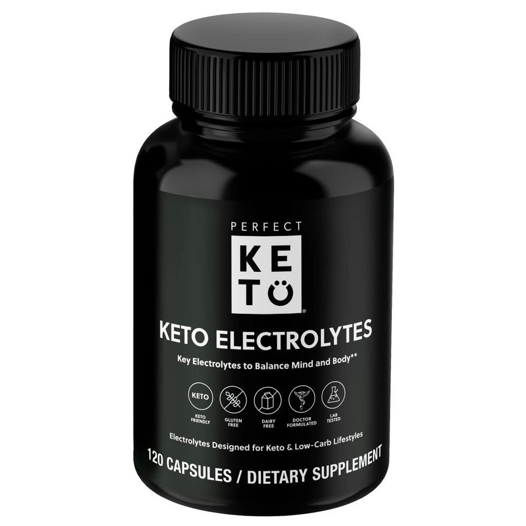Perfect Keto Electrolytes Capsules, Gluten Free, Electrolyte Suplemento con Magnesio, Calcio, Potasio y Sodio, Hidratación, Energía, Recuperación y Apoyo Inmunitario, Desarrollado, 120 Servimientos