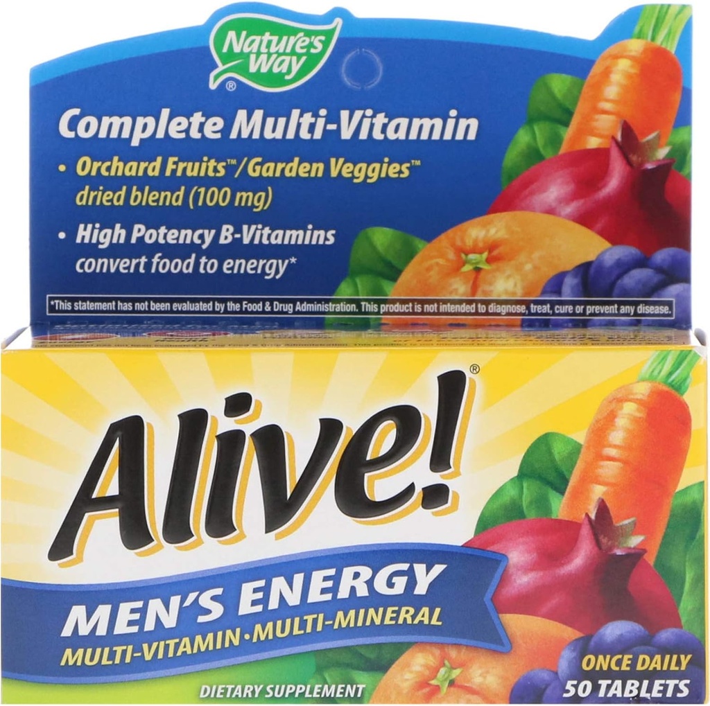 ¡El Camino de la Naturaleza Alive! Multivitaminas completas de la energía masculina, Vitaminas B de alta potencia, 50 Tabletas