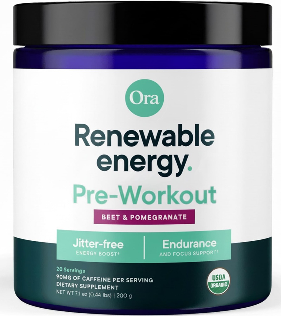 Ora Ora Organic Pre Workout Powder for Men and Women Berry Beet Flavor- Vegan Certified Organic, Soy-Free, Dairy-Free, Gluten-Free- Provides Jitter-Free Energy Boost for Women &amp; Men, 20 Servings
