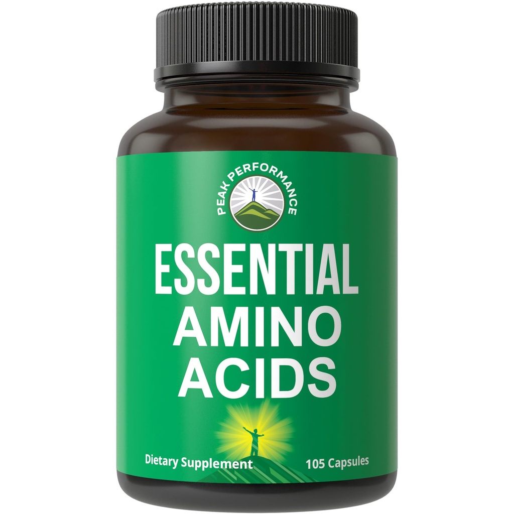 Todos los 9 Aminoácidos esenciales Suplemento. Cápsulas con 3X Más Leucine para recuperación muscular, crecimiento. EAA Suplemento Mejor que BCAA / BCAAS Aminos de cadena ramificados Ácido. USA testó EAAs para hombres + mujeres